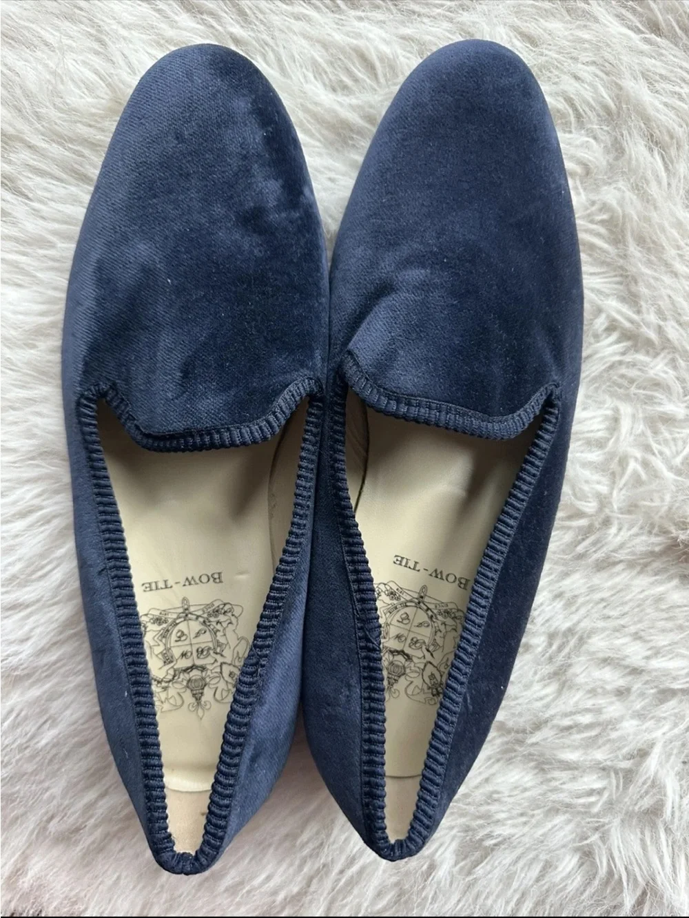 Bow-Tie Navy Blue slippers Velvet Slip-On Loafers Opera shoes